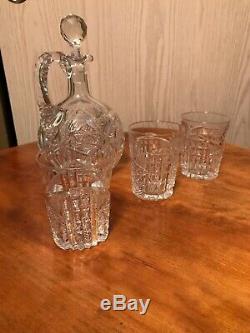 Antique American Brilliant Cut Glass Whiskey Decanter And 4 Tumblers