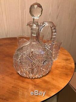 Antique American Brilliant Cut Glass Whiskey Decanter And 4 Tumblers