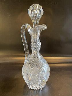 Antique American Brilliant Period Clear Cut Crystal Glass Liquor Decanter