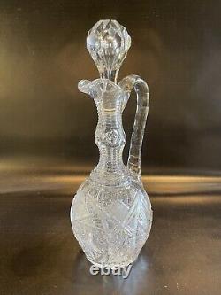 Antique American Brilliant Period Clear Cut Crystal Glass Liquor Decanter