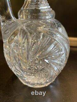 Antique American Brilliant Period Clear Cut Crystal Glass Liquor Decanter