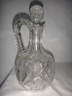 Antique American Brilliant Period Cut Glass Cruet Decanter Large 9.5 Pontil