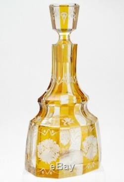 Antique Art Deco Amber Cut to Clear Bohemian Glass Decanter