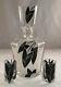 Antique Art Deco Black Enamel Faceted Cut Glass Decanter Set Czechoslovakia