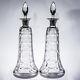 Antique Art Deco Crystal Wine Decanters Sterling Silver Collars Pair C1920