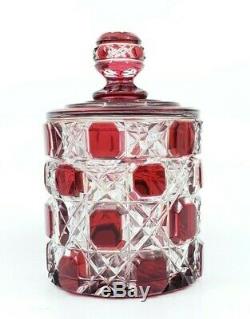 Antique Baccarat ABP Cut Clear Crystal Checkered Glass Ruby Bottle Decanter Jar