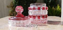 Antique Baccarat /ABP Cut Clear Crystal Checkered Glass Ruby Bottle Decanter Jar