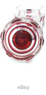 Antique Baccarat ABP Cut Clear Crystal Checkered Glass Ruby Bottle Decanter Jar