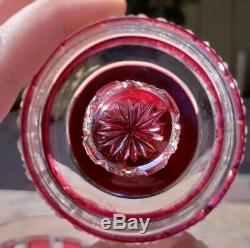 Antique Baccarat /ABP Cut Clear Crystal Checkered Glass Ruby Bottle Decanter Jar