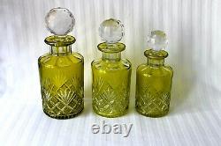 Antique Baccarat chartreuse crystal cut to clear perfume decanter set c 1903