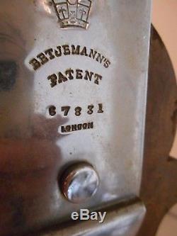 Antique BetJemann's London Tantalus Walnut 3 Cut Decanter Liquor Bottle Set
