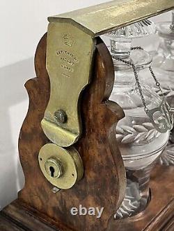 Antique Betjemanns Tantalus Decanter Cut Glass Oak Wood Holder withMarked Brass