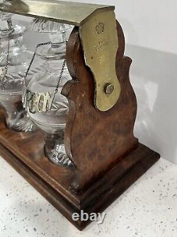 Antique Betjemanns Tantalus Decanter Cut Glass Oak Wood Holder withMarked Brass