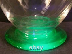 Antique Blown Crystal Swirl Vaseline Green Cut Facet Liquor Bottle Decanter RARE