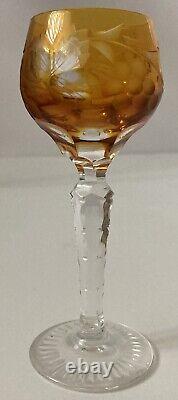 Antique Bohemian Amber Cut to Clear Crystal Decanter &6 Cordial Glasses Set RARE