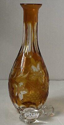 Antique Bohemian Amber Cut to Clear Crystal Decanter &6 Cordial Glasses Set RARE