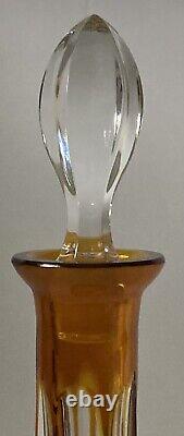 Antique Bohemian Amber Cut to Clear Crystal Decanter &6 Cordial Glasses Set RARE