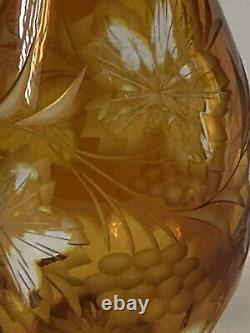 Antique Bohemian Amber Cut to Clear Crystal Decanter &6 Cordial Glasses Set RARE