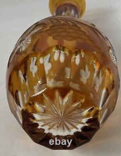 Antique Bohemian Amber Cut to Clear Crystal Decanter &6 Cordial Glasses Set RARE