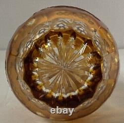 Antique Bohemian Amber Cut to Clear Crystal Decanter &6 Cordial Glasses Set RARE