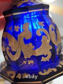 Antique Bohemian Biedermeier Cut Glass Cobalt Blue Perfume Decanter 1840-1860