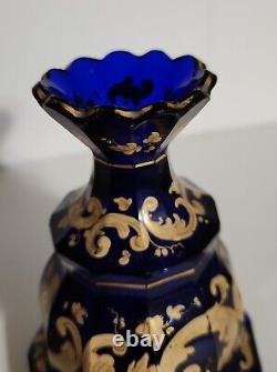 Antique Bohemian Biedermeier Cut Glass Cobalt Blue Perfume Decanter 1840-1860