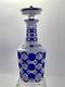 Antique Bohemian Cased Glass Cut To Cobalt Blue White Hand Painted Decanter
