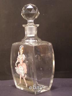 Antique Bohemian Cut Crystal Girl Woman Portrait Moser Glass Bottle Decanter 19c