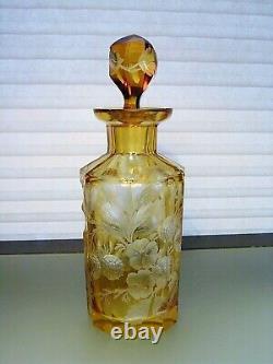 Antique Bohemian Cut to Clear Etched Glass Decanter Moser Attributed