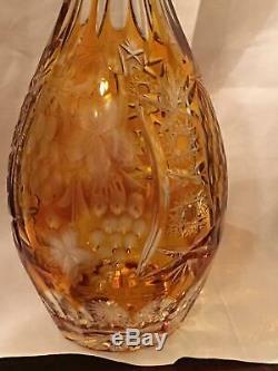 Antique Bohemian Czech Amber Cut Crystal to Clear Decanter Grape Cluster Leaf