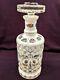 Antique Bohemian Czech White Cut Crystal To Clear Handpainted Floral Decanter