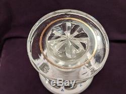 Antique Bohemian Czech White Cut Crystal to Clear Handpainted Floral Decanter