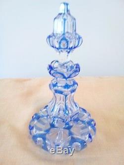 Antique Bohemian / French Glass Perfume Scent Bottle Decanter blue cut clear