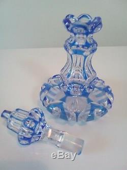 Antique Bohemian / French Glass Perfume Scent Bottle Decanter blue cut clear