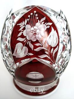 Antique Bohemian Moser Decanter Stopper Ruby Red Cut To Clear Czech 13.5