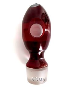 Antique Bohemian Moser Decanter Stopper Ruby Red Cut To Clear Czech 13.5