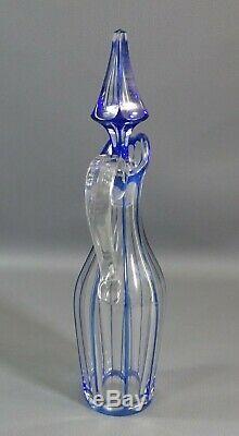 Antique Bohemian Moser Faceted Cut Cobalt Crystal Glass Cruet Bottle Decanter