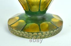 Antique Bohemian Ornate Cased Flashed Green Yellow Cut to Clear Glass Vase