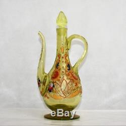 Antique Bohemian Vaseline Enamel Glass Decanter for Middle Eastern Market
