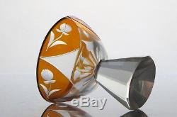 Antique Bohemian Yellow to Clear Cut Glass Decanter &4 glasses/Nový Bor/Haida