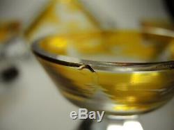 Antique Bohemian Yellow to Clear Cut Glass Decanter &4 glasses/Nový Bor/Haida