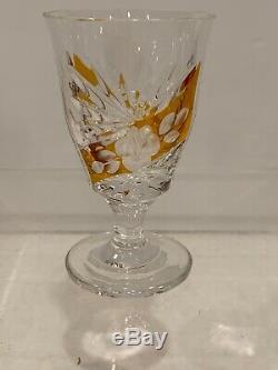 Antique Bohemian Yellow to Clear Cut Glass Decanter 5 glasses/Nový Bor/Haida