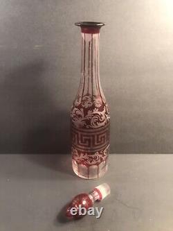 Antique Bohemian glass Decanter/Ruby Red/Wheel Cut/Czech C. 1940/Carafe/Flash