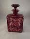 Antique Bohemian Ruby Glass Cut To Clear Decanter With Deer