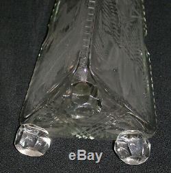 Antique Bohemian-style Cut Glass Acid-etched Triangular Decanter Extra Tall