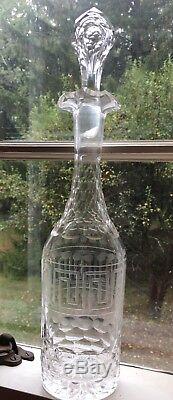 Antique Boston And Sandwich Greek Key Pattern Etched / Cut Glass Decanters