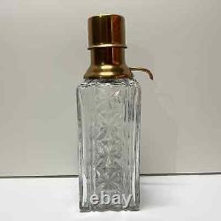 Antique Brass Pressed Cut Glass Pump Style Decanter Bourbon Gin Hang Tag