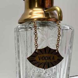 Antique Brass Pressed Cut Glass Pump Style Decanter Vodka Scotch Hang Tag