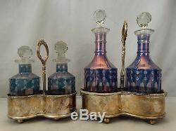Antique CUT to CLEAR Liquor Bottle IRIDESCENT GLASS Silver P. Caddy DECANTER SET