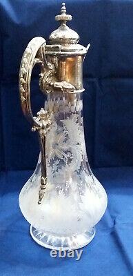 Antique Carafe Cut Crystal with Baroque Style Silver Plated Metal Top